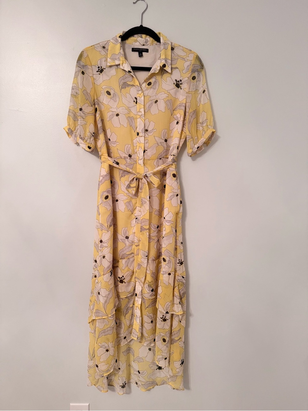 Banana Republic Yellow Floral Maxi Shirt Dress